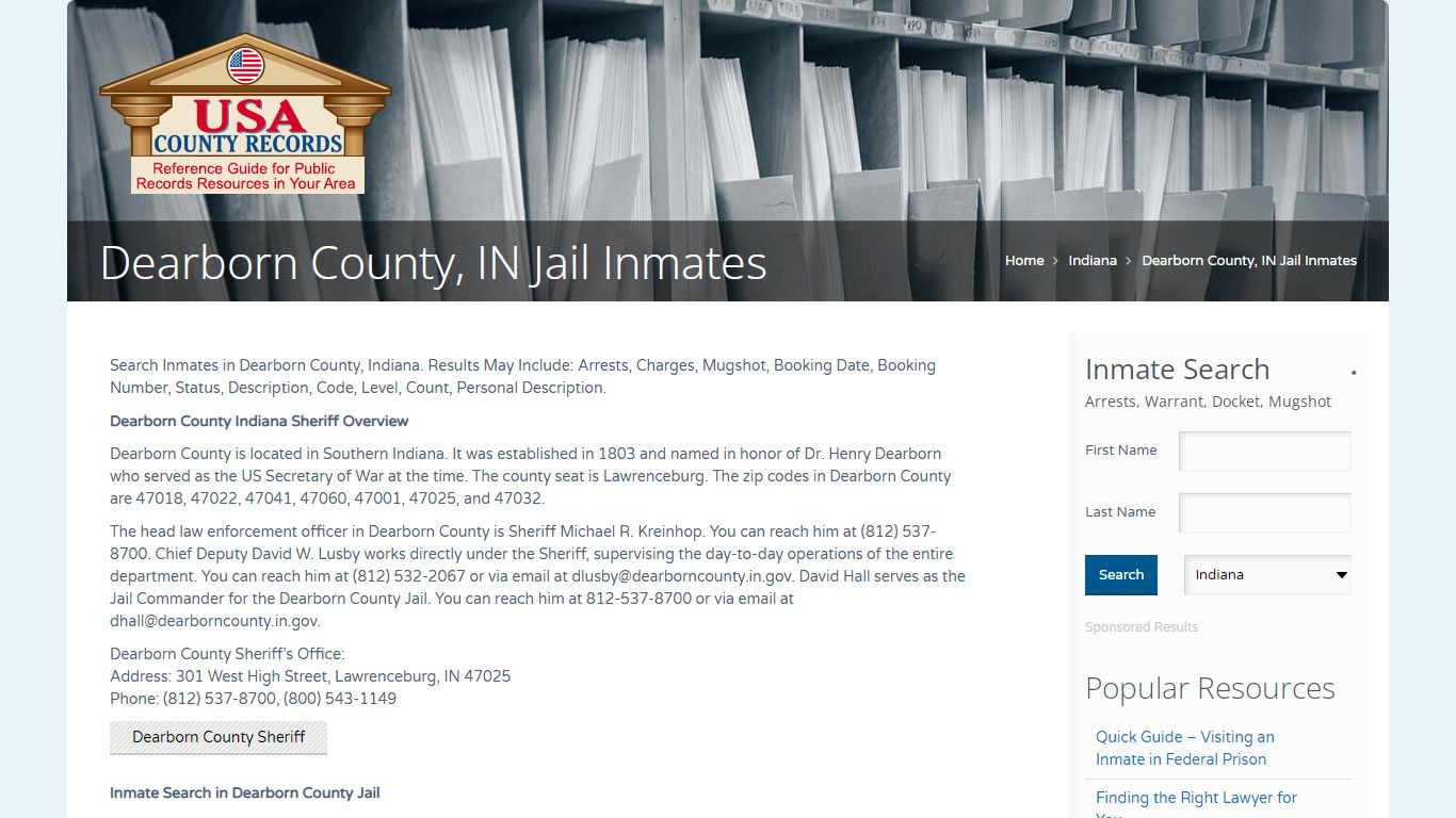 Dearborn County, IN Jail Inmates | Name Search